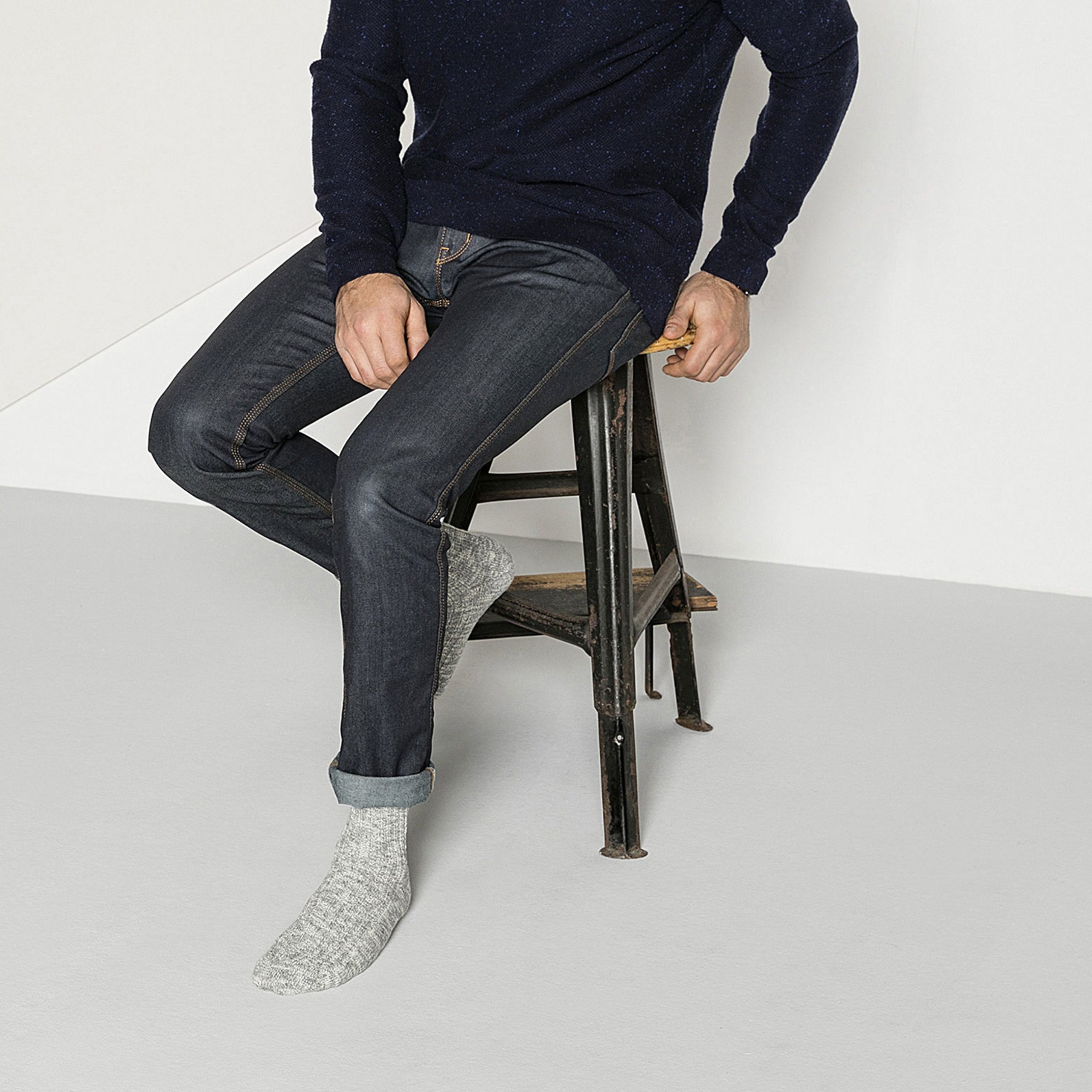 Cotton Slub Socks Grey White - Image 4